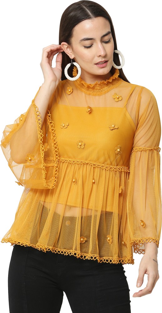 Buy Girls Yellow Embellished Casual Top Online - 456147