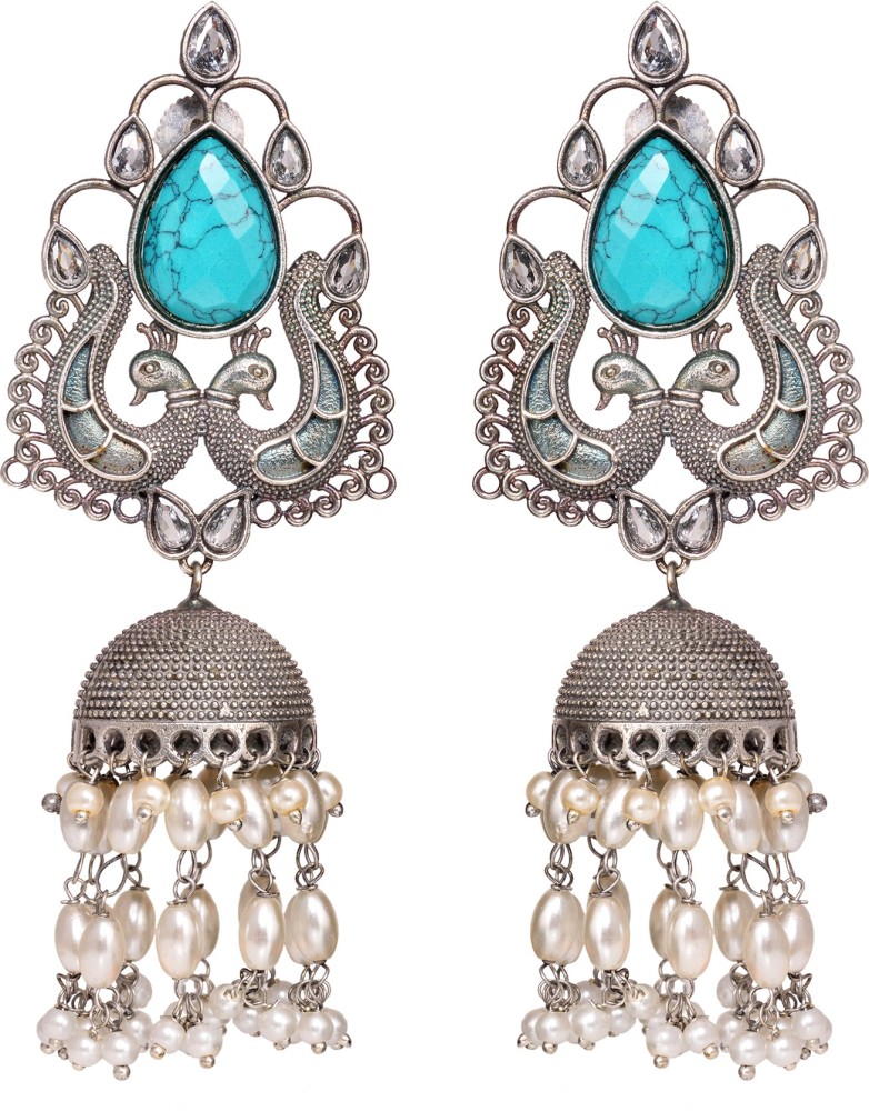 Flipkart.com - Buy Tvayaa Art Silver Antique Jhumka Earrings Peacock Design  Bohemian Style Jewellery Silver Jhumki Earring Online at Best Prices in  India