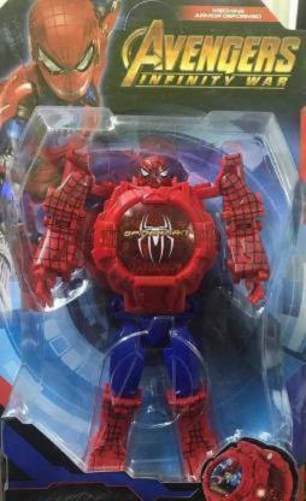 orziga Transformer Robot Toy Convert to Digital Wrist Watch for Kids  Avengers Robot Deformation Watch Spider Man / Captain America / Iron Man /  Hulk Toy Figures Plus Watch (Spider Man) (Red) (