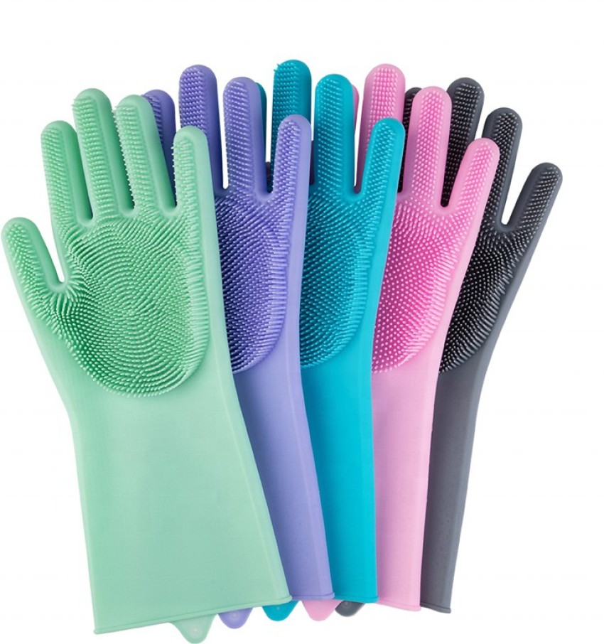 Magic Reusable Silicone Gloves with Wash Scrubber, Heat Resistant, for  Cleaning, Household, Dish Washing, Washing the Car