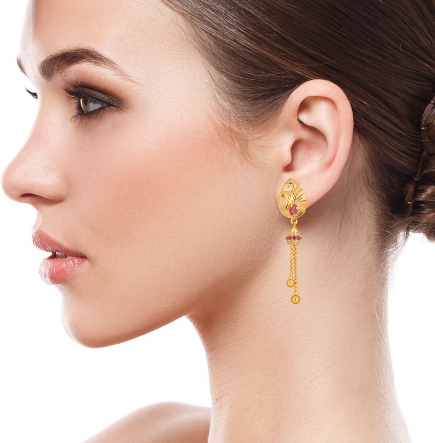 Buy Joyalukkas 18k Yellow Gold and Diamond Stud Earrings online   Looksgudin