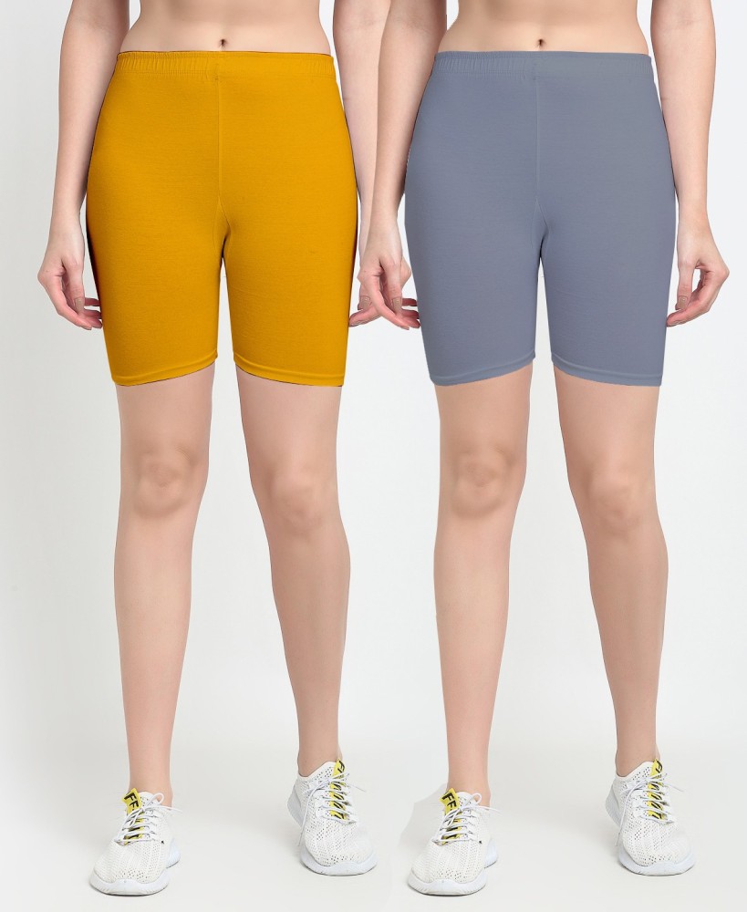 BALESH Solid Women Yellow, Grey Cycling Shorts