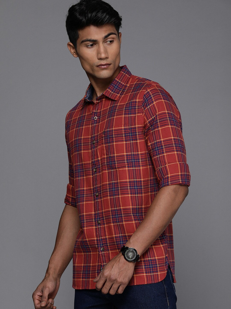 WROGN Men Checkered Casual Red Shirt 