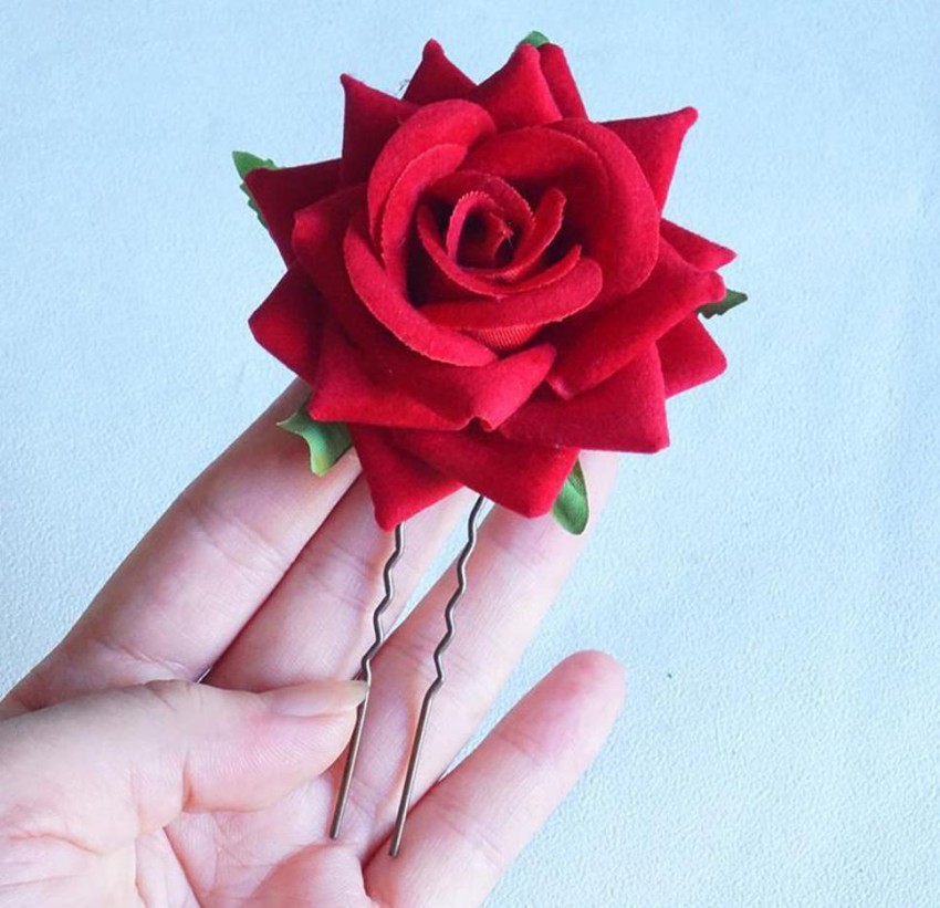 Red Rose Hair Clip Set of 3  Flower Clip Rose Clip