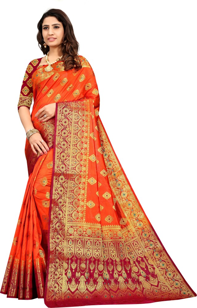 Multicolor Printed Banarasi Silk Saree, 5.5 m (separate blouse piece)