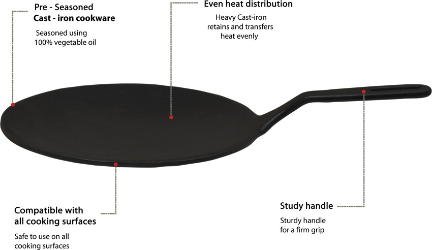 M&M - Pre-Seasoned Cast Iron Tawa / Tawa For Dosa/Roti/Chapati