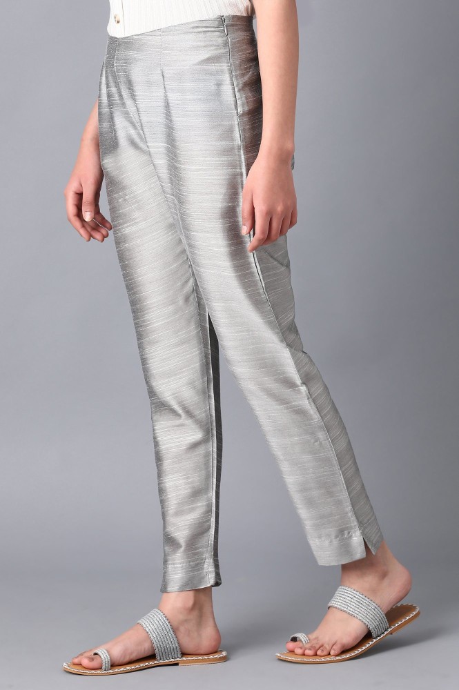 Buy Silver Solid Trousers Online  W for Woman