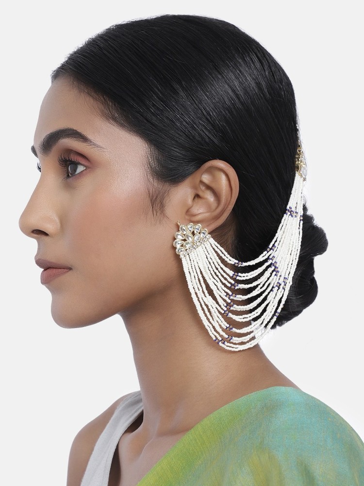 Buy Bevy Pearls Oxidized Silver Bahubali Earrings with Hair Chain Jhumka  and Pearl Jhumki Traditional Earrings for Women Stylish Earrings For Girls  at Amazonin