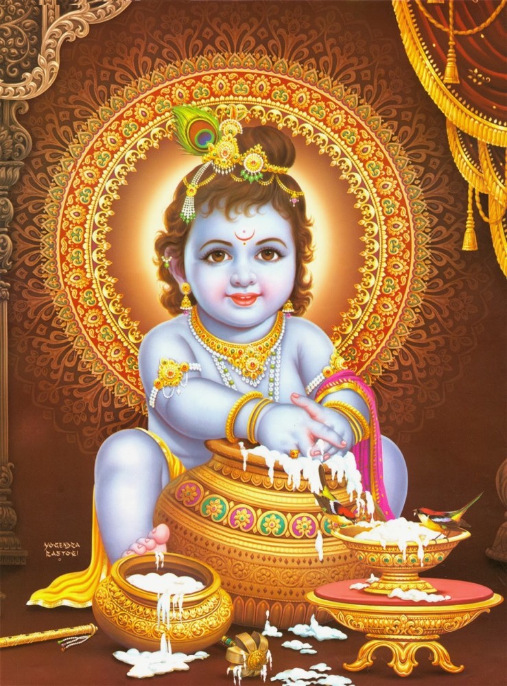 Premium Photo | Bal krishna laddu gopal brass statue with beautiful yellow  cloths and jewelry krishna janmashtami
