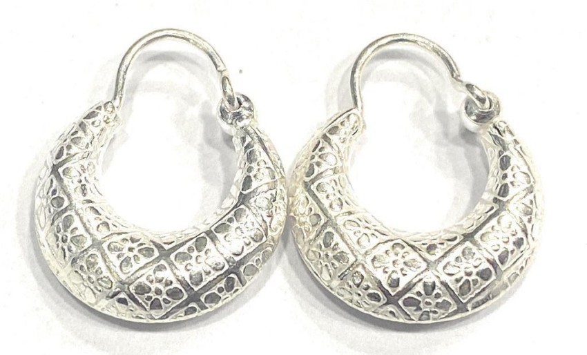 Floral 925 Sterling Silver Earrings Bali Hoop Earrings