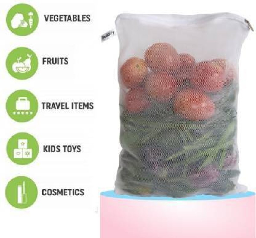 LivingBasics 12 Pcs Premium Cotton Vegetable Storage Bags For Fridge    LIVINGBASICS