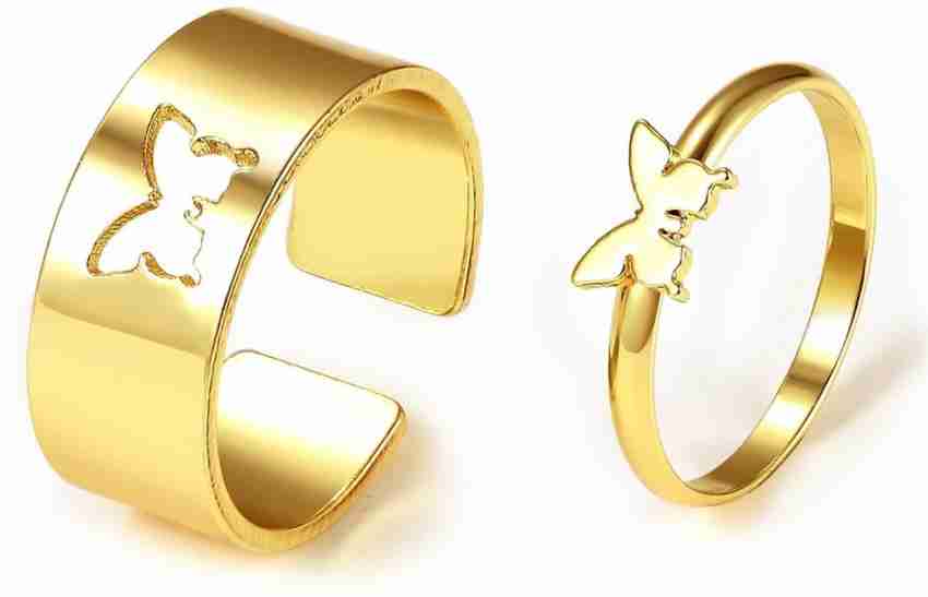 Vembley Stunning Golden Butterfly Couple Ring Matching Wrap Finger