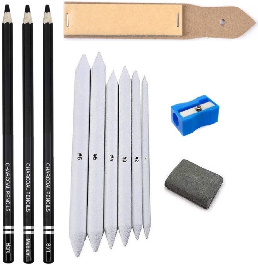 Definite 2Pc Eraser Pencil, 3Pc Black Charcoal Pencils &  Blend/Smudging Stumps; Art Tools - Drawing Accessories - Art Set