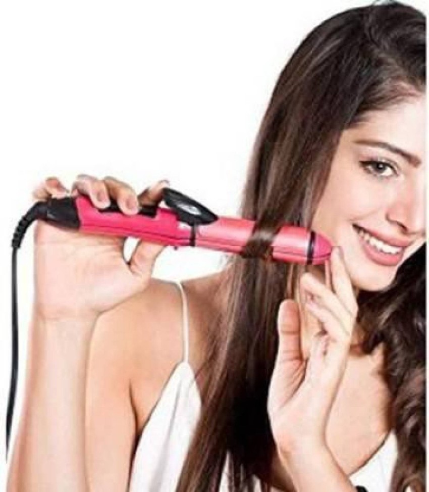 2 In 1 Hair Straightener And Curler Hair Straightening Machine For Women  With Ceramic Plate  Hair Straightener And Curler Combo Pink  DukanIndia