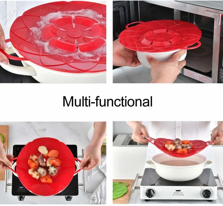 26CM Silicone Anti-overflow Cover Silicone Lid Spill Stopper Pot Cover  Cookware Kitchen Gadgets Color: Red