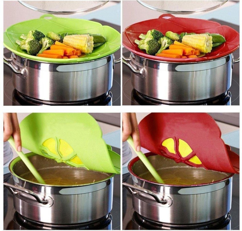 26CM Silicone Anti-overflow Cover Silicone Lid Spill Stopper Pot Cover  Cookware Kitchen Gadgets Color: Red
