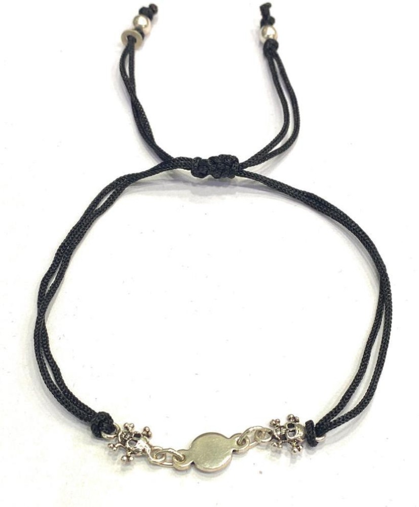 Darshraj 925 Sterling Silver Double Elephant Beads In Black Thread Bracelet Silver Anklet