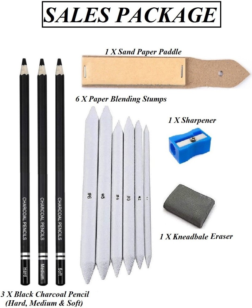 Definite 2Pc Eraser Pencil, 3Pc Black Charcoal Pencils &  Kneadable Eraser; Art Tools - Drawing Accessories - Art Set