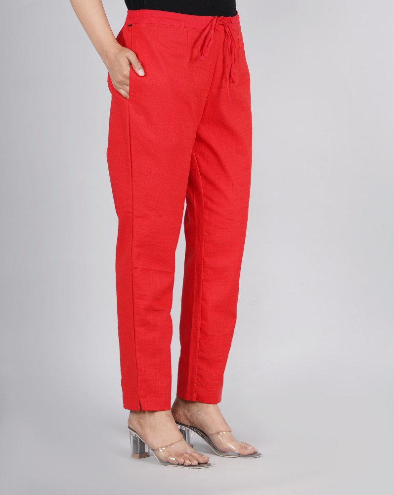 Buy Red and White Combo of 2 Solid Women Regular Fit Trousers Cotton Slub  for Best Price Reviews Free Shipping