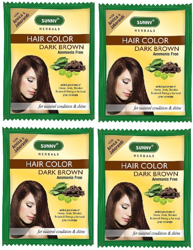 Sunny Herbals Dark Brwon4  Ammonia Free Dark Brown Hair Color Pack of 4  20g X 4  Price in India Buy Sunny Herbals Dark Brwon4  Ammonia Free  Dark Brown Hair