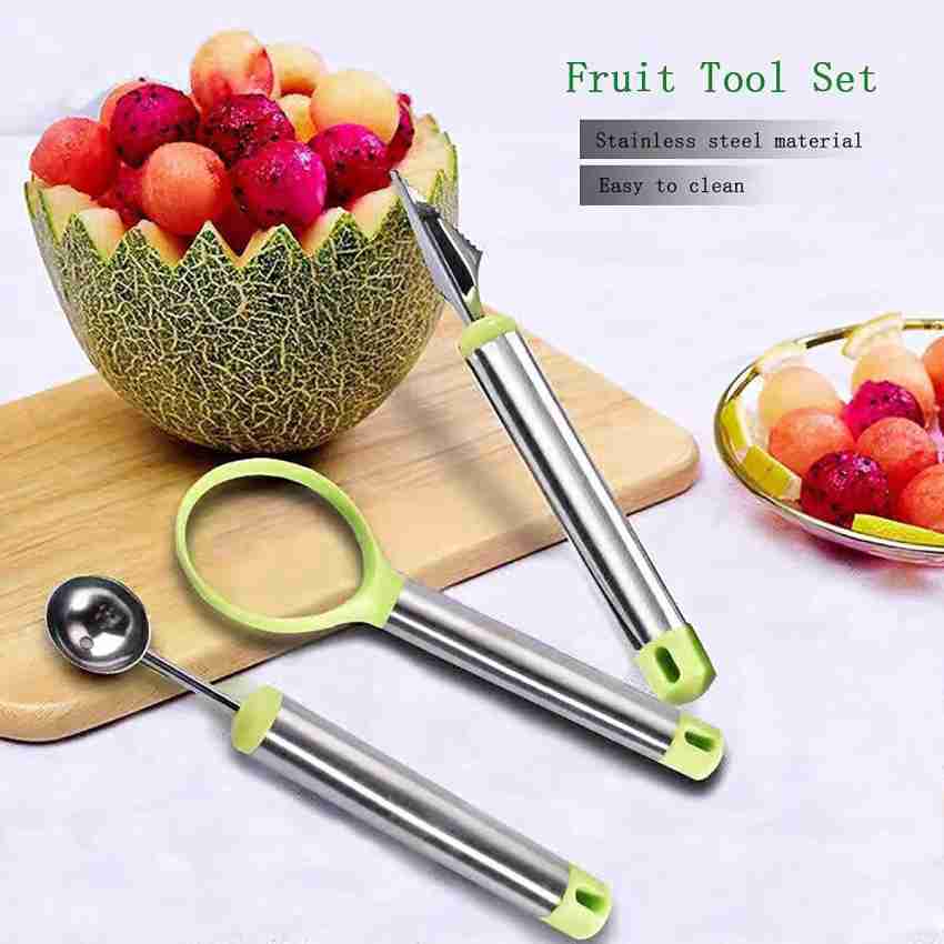 3 Sizes Stainless Steel Ice Cream Scoop Tool Cookie Watermelon Ball Spoon  Fruit Mash Potato Digging Ball Spring Handle Scoop