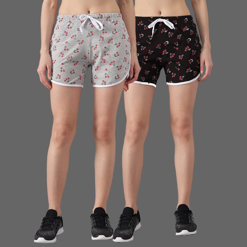 Buy Lyra Pure Cotton Printed Night Shorts for Women (Pack of 2) at