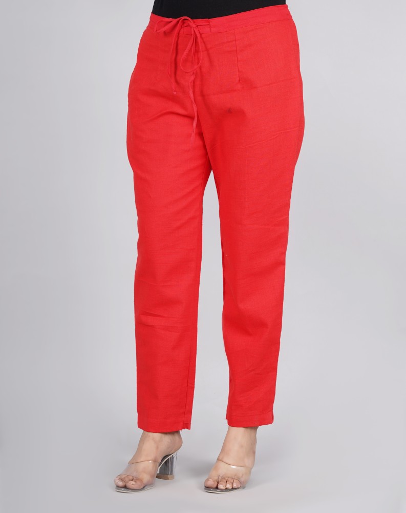 SVARCHI Pants  Buy SVARCHI Womens Cotton Flax Solid Straight Trouser Pant  red Online  Nykaa Fashion