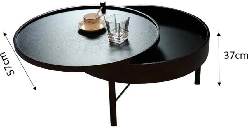 Modern Round Wood Rotating Tray Coffee Table with Storage & Metal Legs in  Natural