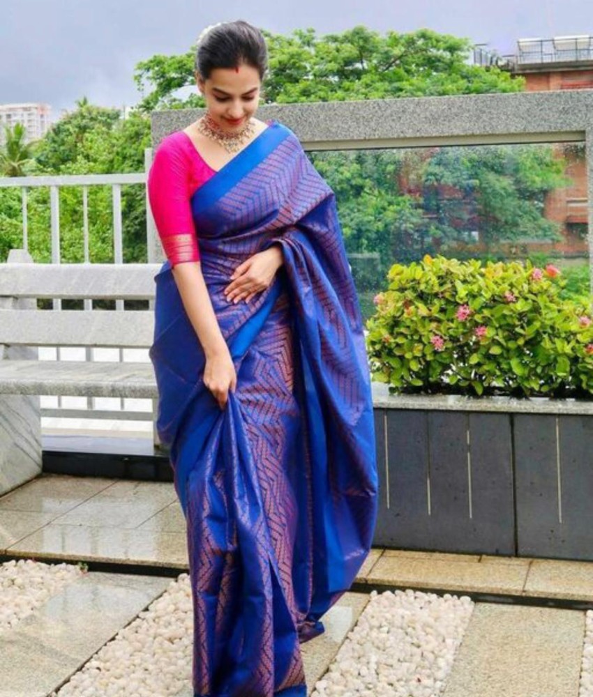 Buy Cara Cola Woven Banarasi Pure Silk Blue Sarees Online @ Best ...