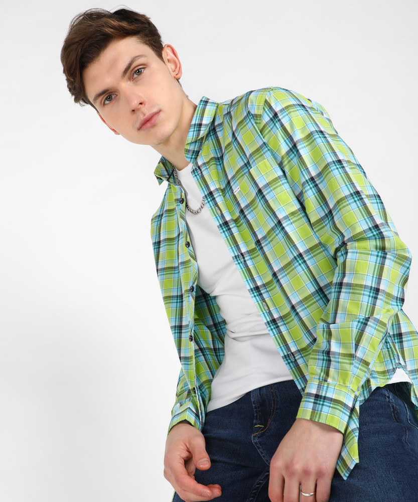 KILLER Men Checkered Casual Green Shirt 