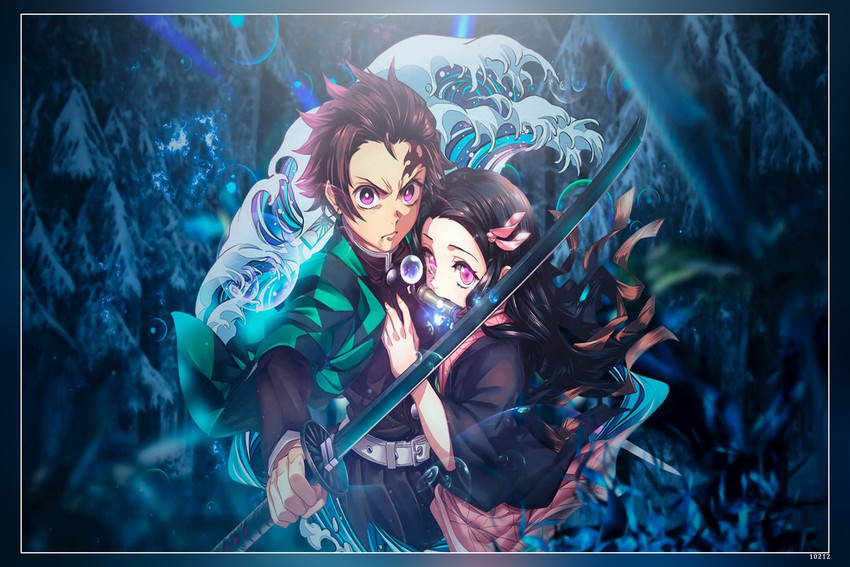 Poster Kimetsu no Yaba Tanjiro Kamada Demon Slayer Nezuko Zenitsu