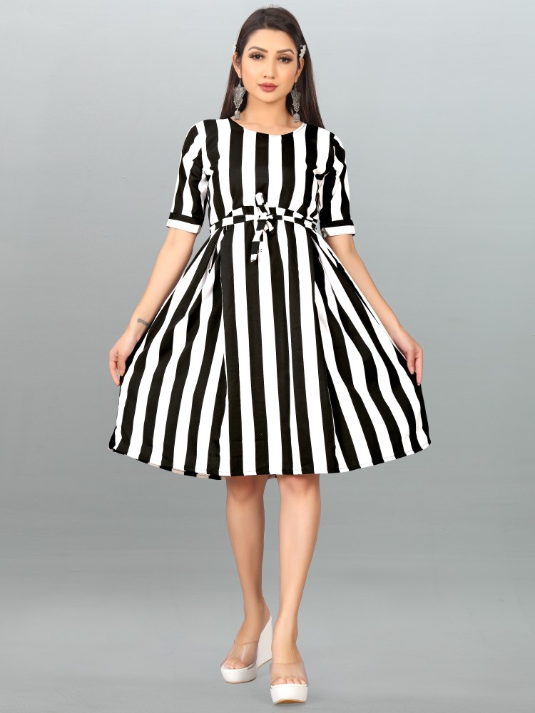 Get Frilled Hem Detail Black Contrast Striped Dress at  899  LBB Shop
