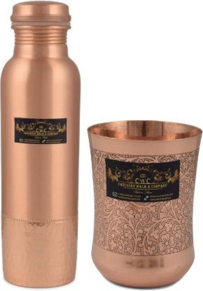 Crockery Wala And Company Pure Copper Water Bottle with Glass 1100