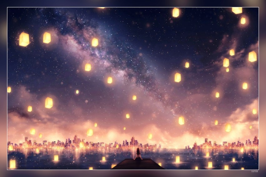Night Sky Anime Wallpaper Stock Photo, Picture and Royalty Free Image.  Image 206808508.