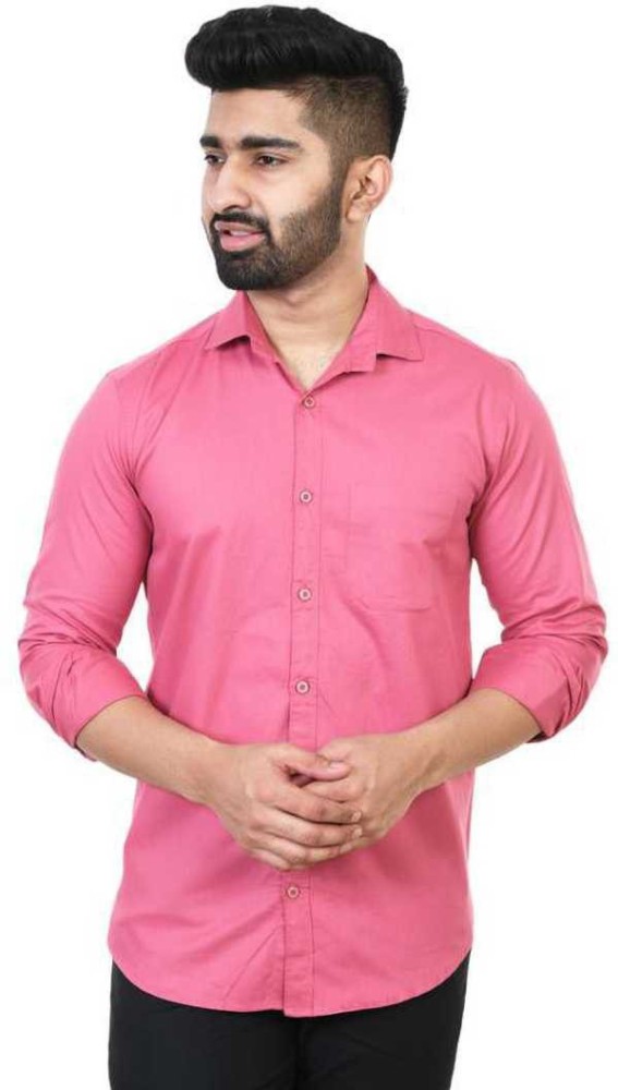 Buy D Kumar Men's Cotton Regular Fit Pink Peach Solid / Plain Full