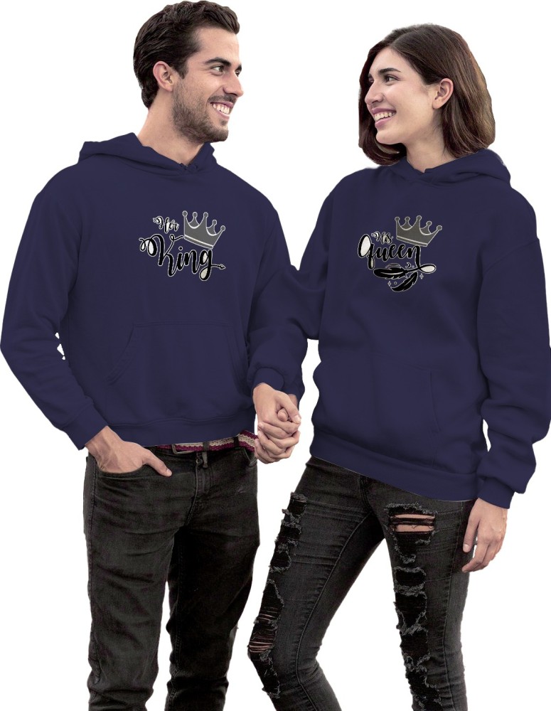 Buy Touch Me Fashions, Lovers Pack, Cotton, King Queen Love Couples D7, Printed, Fullsleeve Roundneck Navy Blue T Shirts for Couples