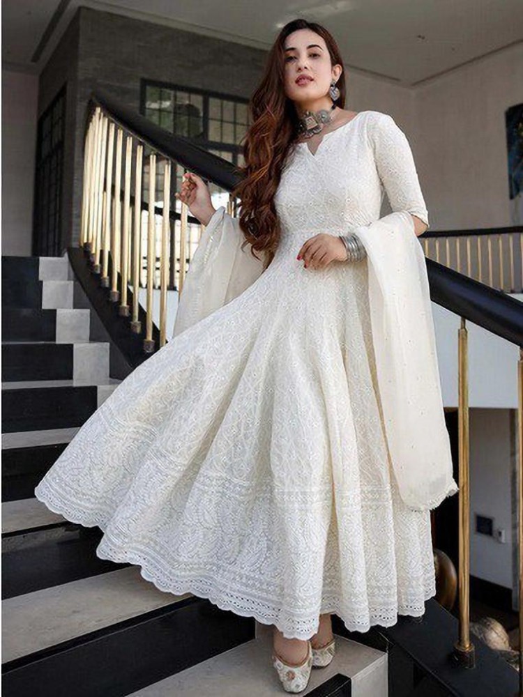 White Plain Cotton Anarkali Kurti Printed Cotton Anarkali Kurtas Onlin –  Lady India