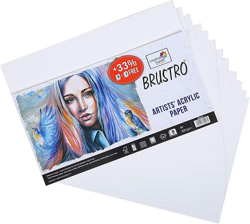 BRUSTRO Acrylic Paint Set of 24, Multicolour 12ml Tubes with Gold Taklon  Brush Set of 10