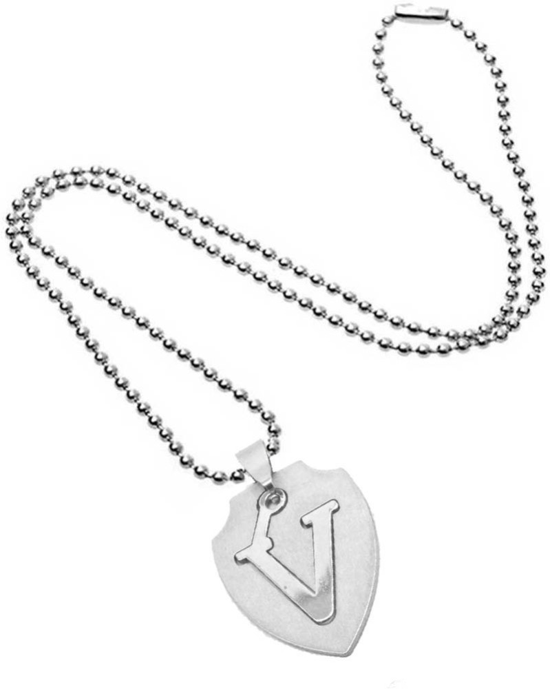 Letter V Pendant Necklace in Silver