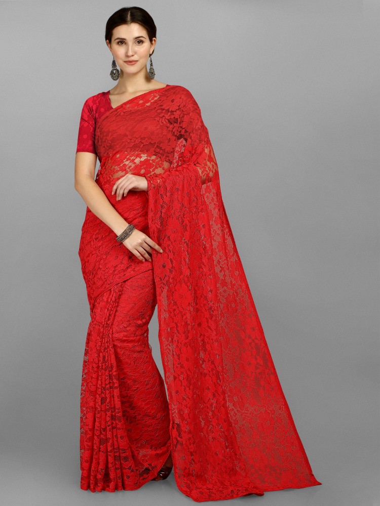 Red Net Saree With Blouse 247480