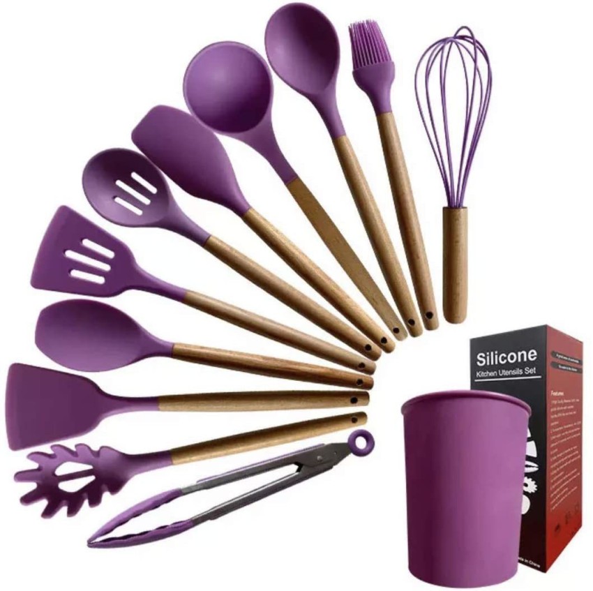 Cooking Utensils Wooden Kitchen Utensil Set 12 Pcs Kit Nonstick Bpa Free  Scratch Resistant And Heat Resistant Quality Silicone 