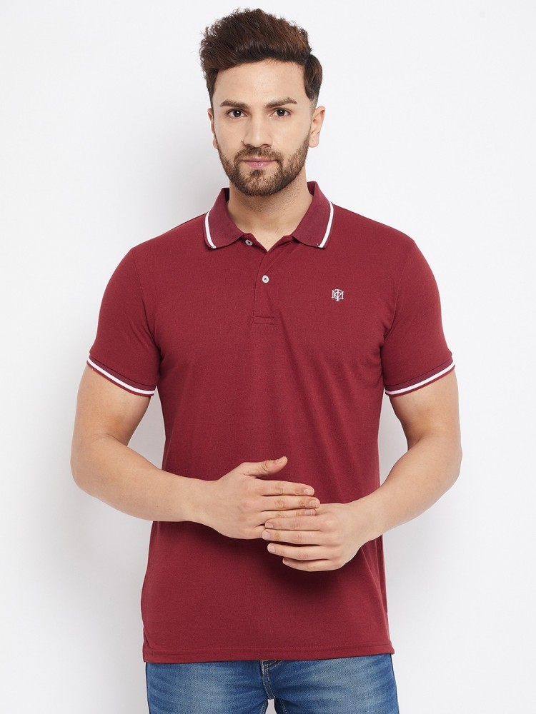 Buy Men Maroon Solid Polo Neck T-shirt Online - 708992