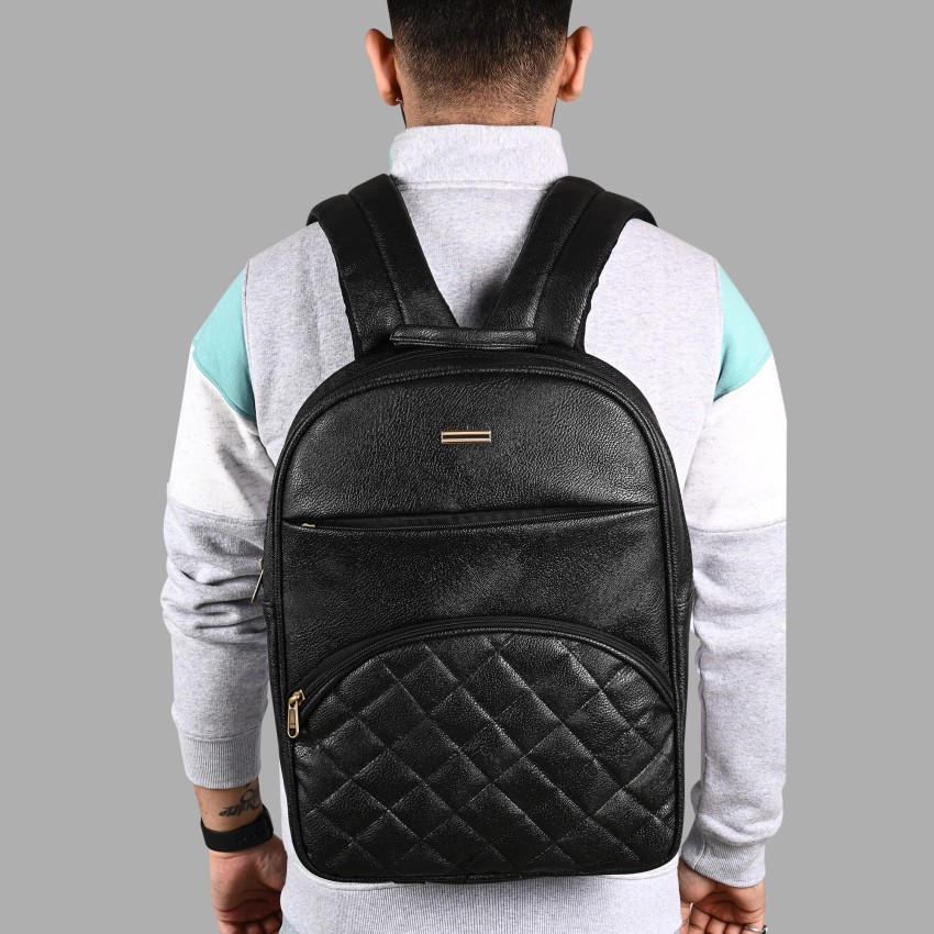 Logo-print faux leather backpack