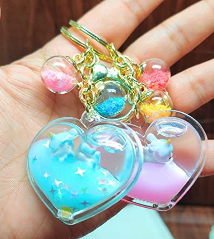 Pink Heart Water-Filled Glitter Keychain