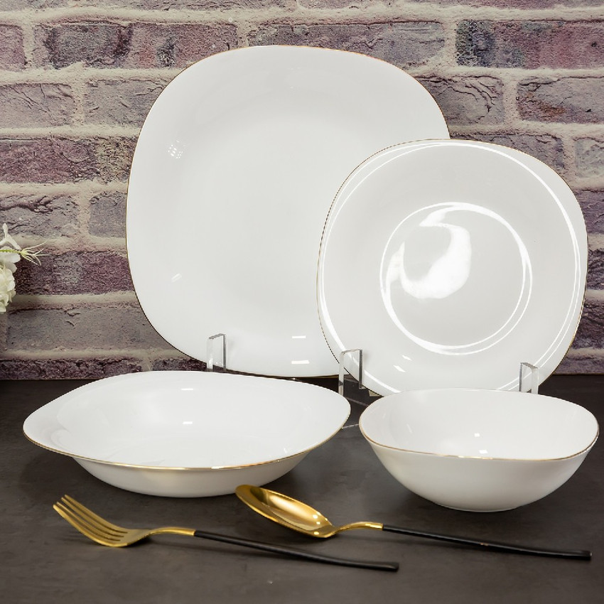 Series Carina 24 Piece Porcelain Plates Sets with 12 Soup Dinner