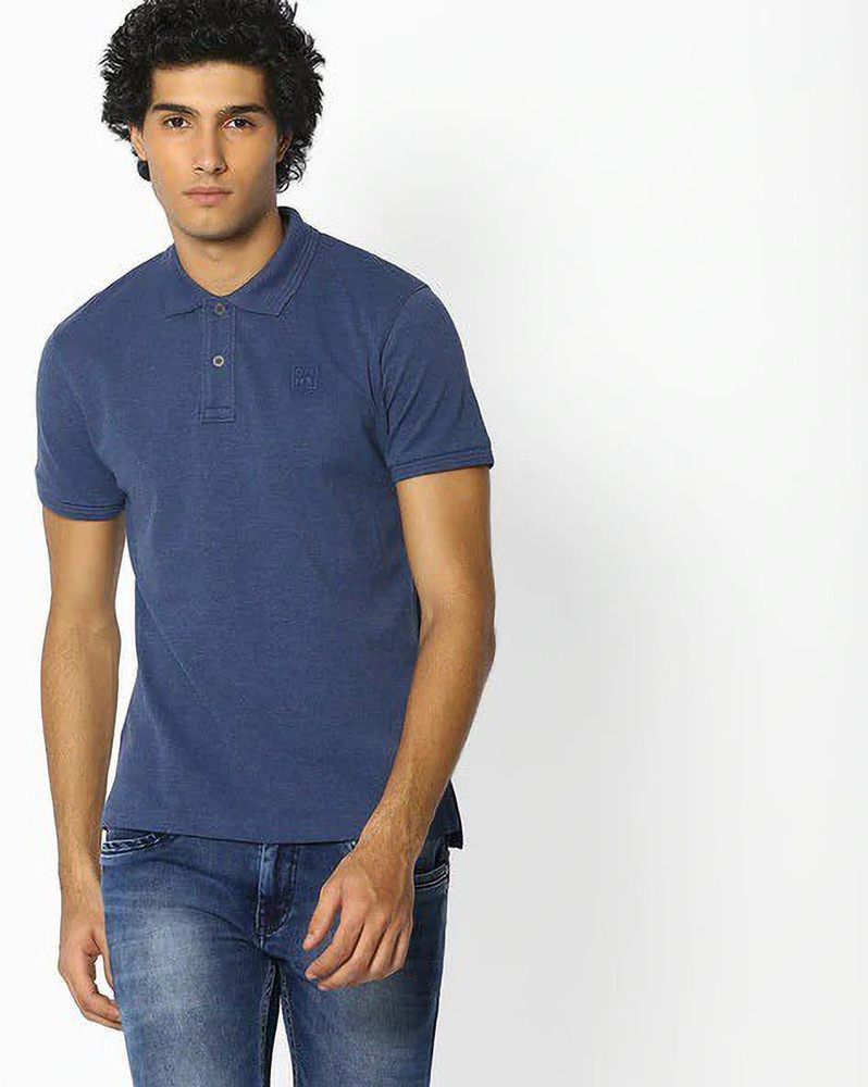 Buy dnmx Solid Men Polo Neck Grey 