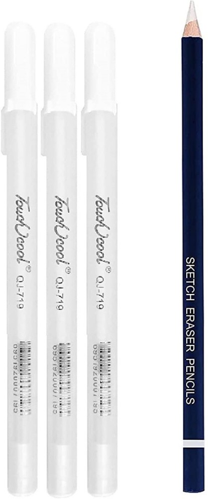 Flipkart.com | Definite Art 1Pc Pencil Eraser for Graphite, Charcoals + 3Pc  White Highlighter Pen- 0.8mm - Drawing Accessories - Art Set
