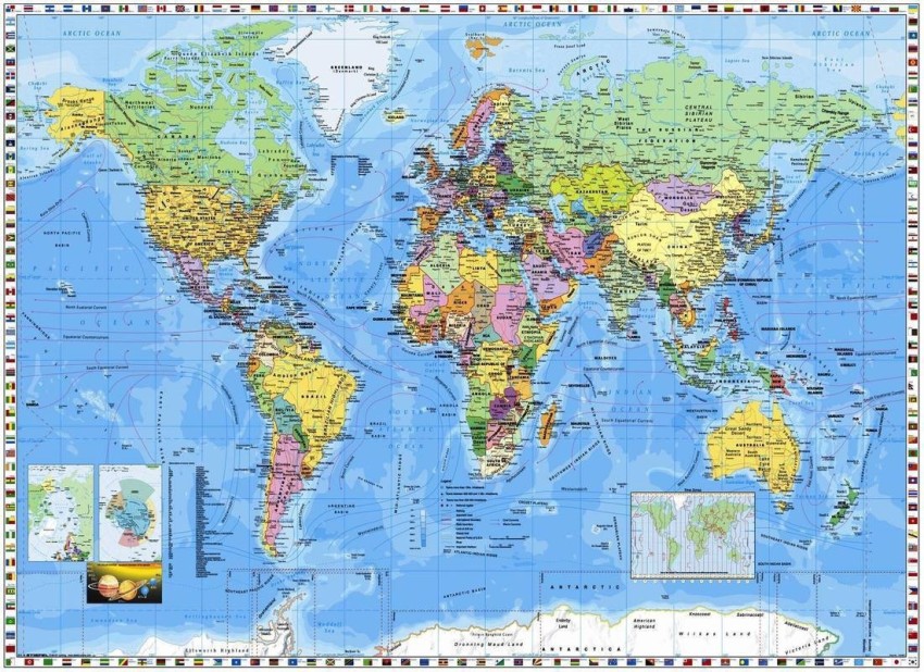 Blue Color World Map Political Nursery Wallpaper Murals