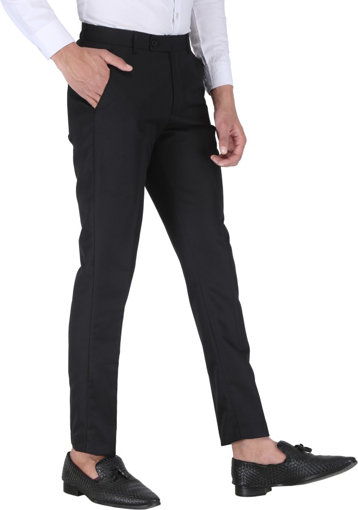 Buy Men Black Solid Slim Fit Trousers Online  851809  Van Heusen