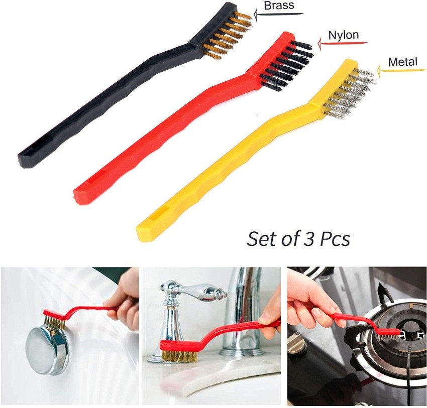 3Pcs Cleaning Wire Brush Anti-Slip 7 Inches Brass Bristles Brush Deep  Cleaning with Curved Handle for Cleaning Rust Removal Dirt